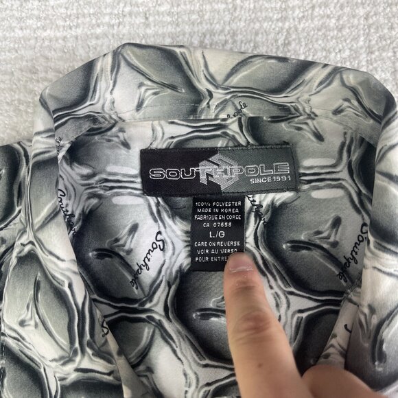 Vintage Southpole Short Sleeve Button Shirt Men's L y2k Psychedelic's AOP (READ) - Picture 8 of 16